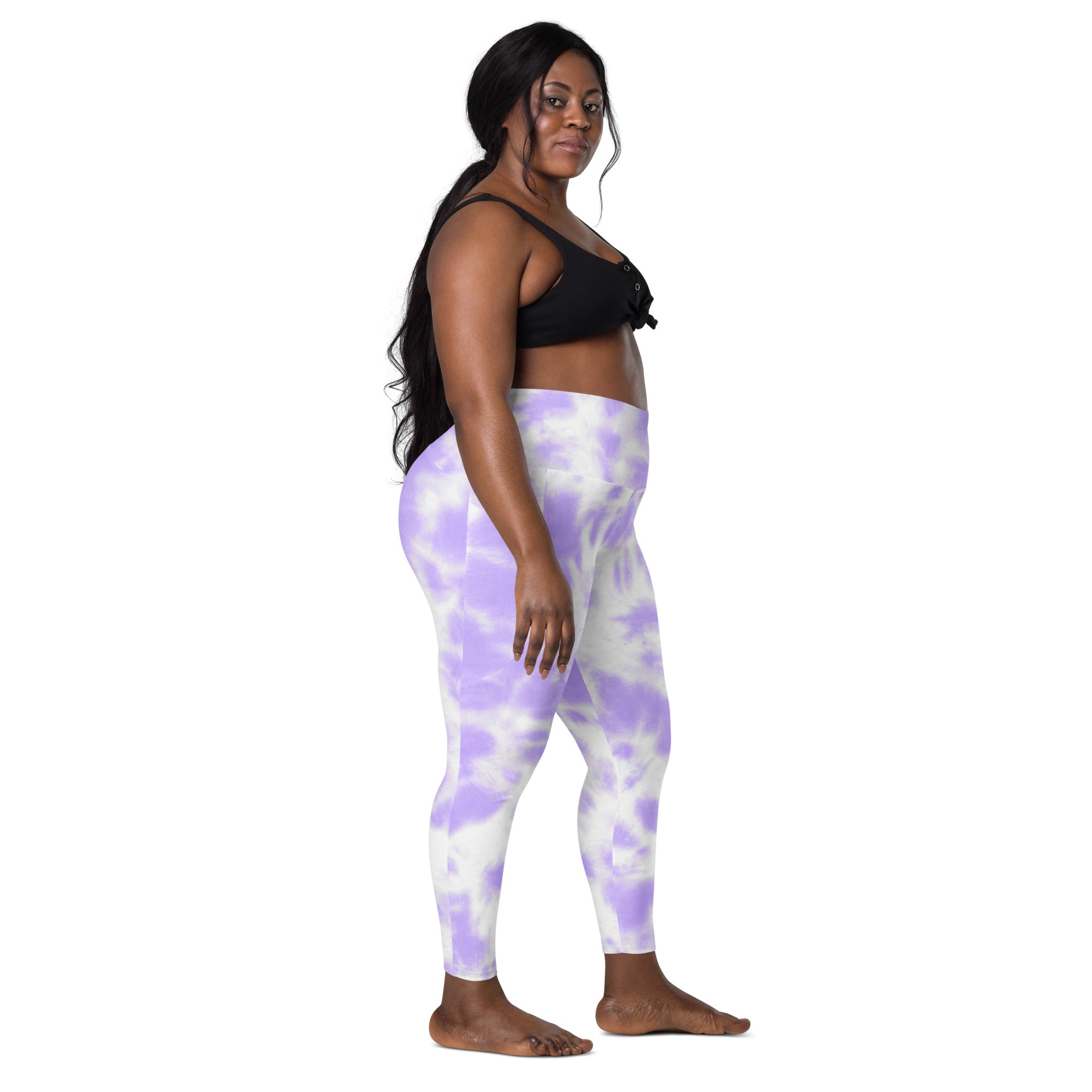 Women’s purple and white tie dye high waisted yoga leggings with pockets soft compression active pants