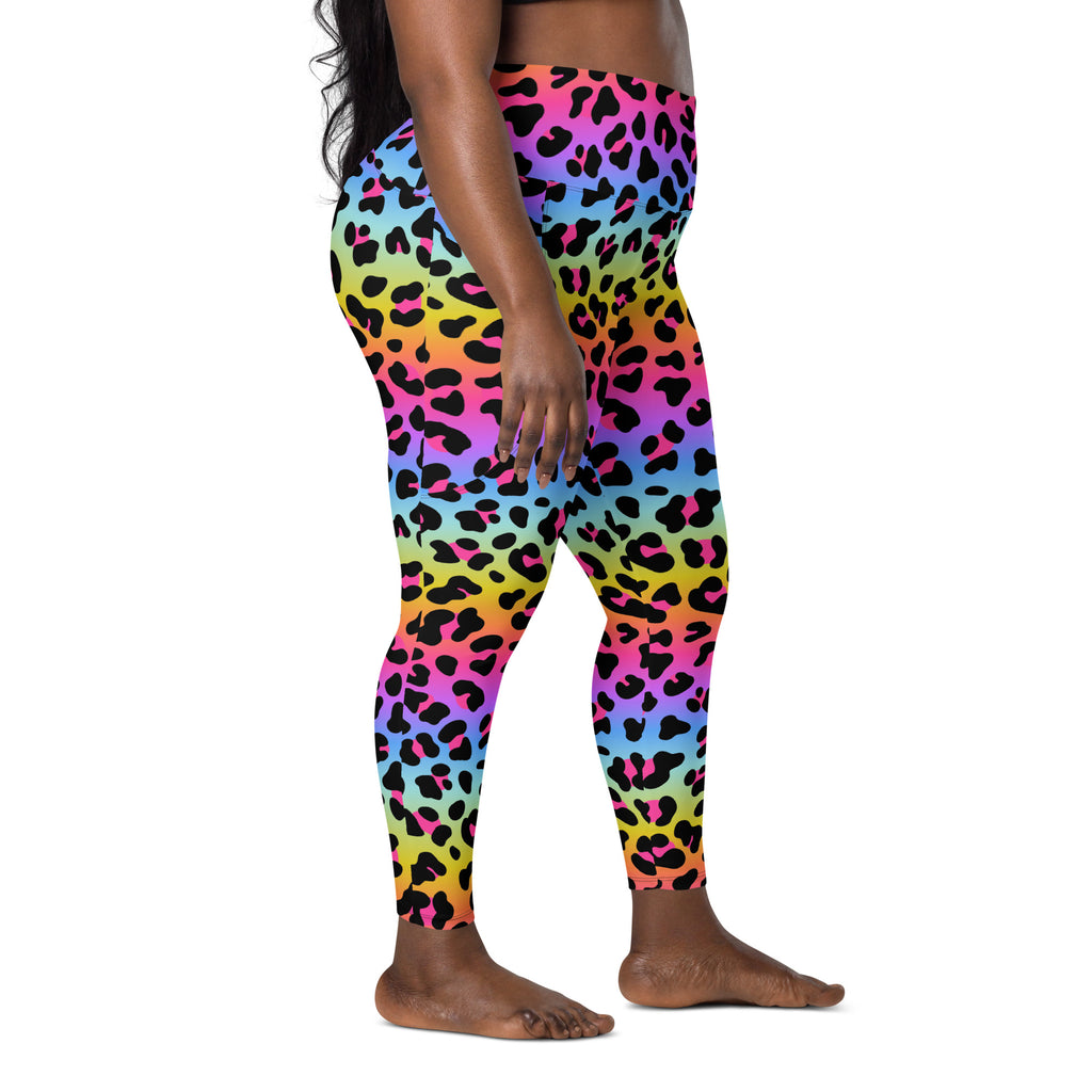 Women’s rainbow leopard yoga leggings with pockets high waisted soft compression active pants front view