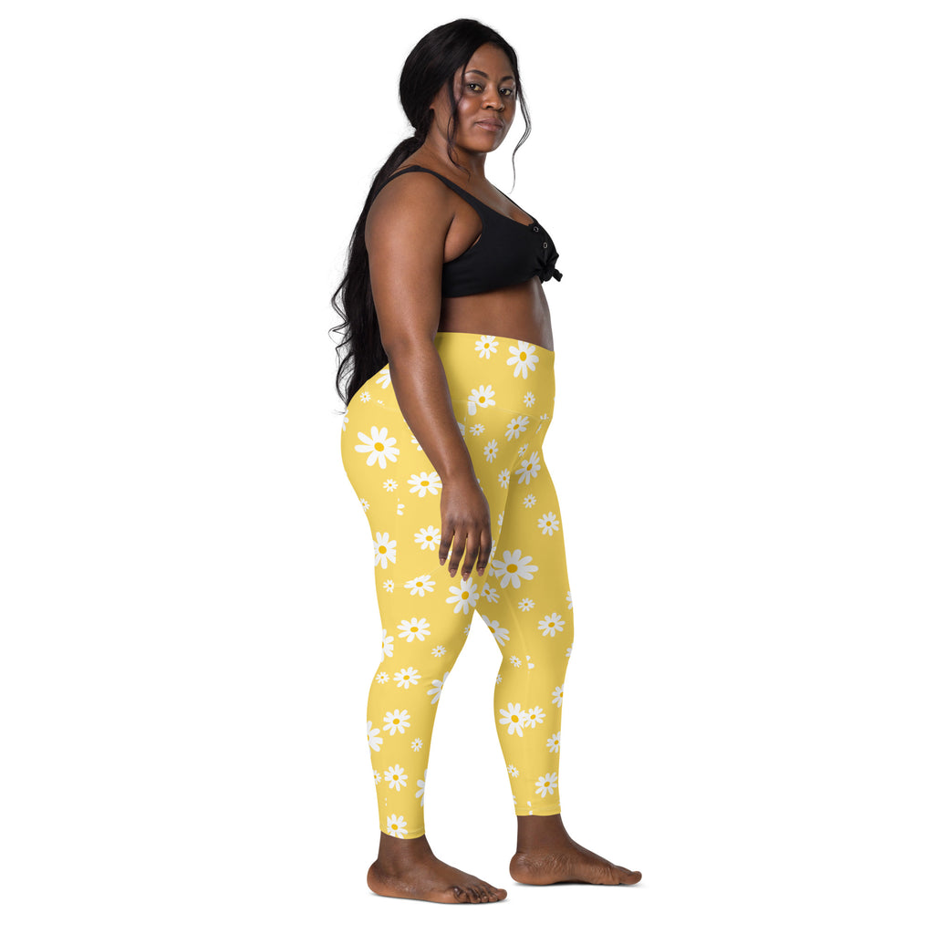Women’s Yellow Daisy Yoga Leggings With Pockets – High-Waisted, Soft Compression Active Pants