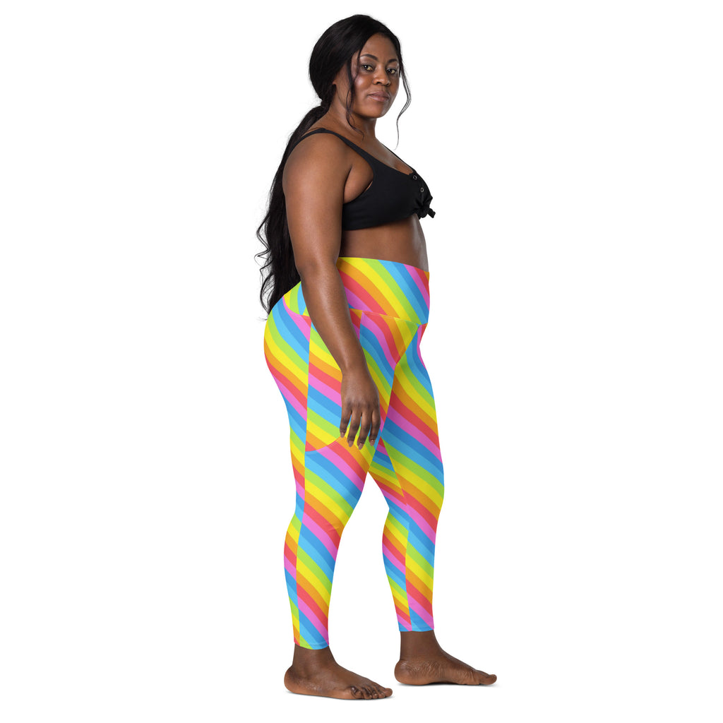 Women’s Rainbow Stripe Yoga Leggings With Pockets – High-Waisted, Soft Compression Active Pants