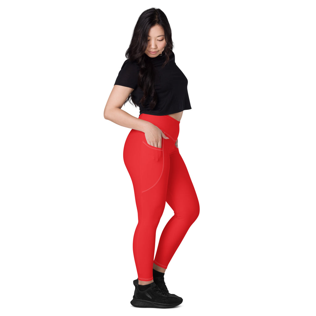 Women’s red high-waisted yoga leggings with side pocket seamless design soft compression active pants