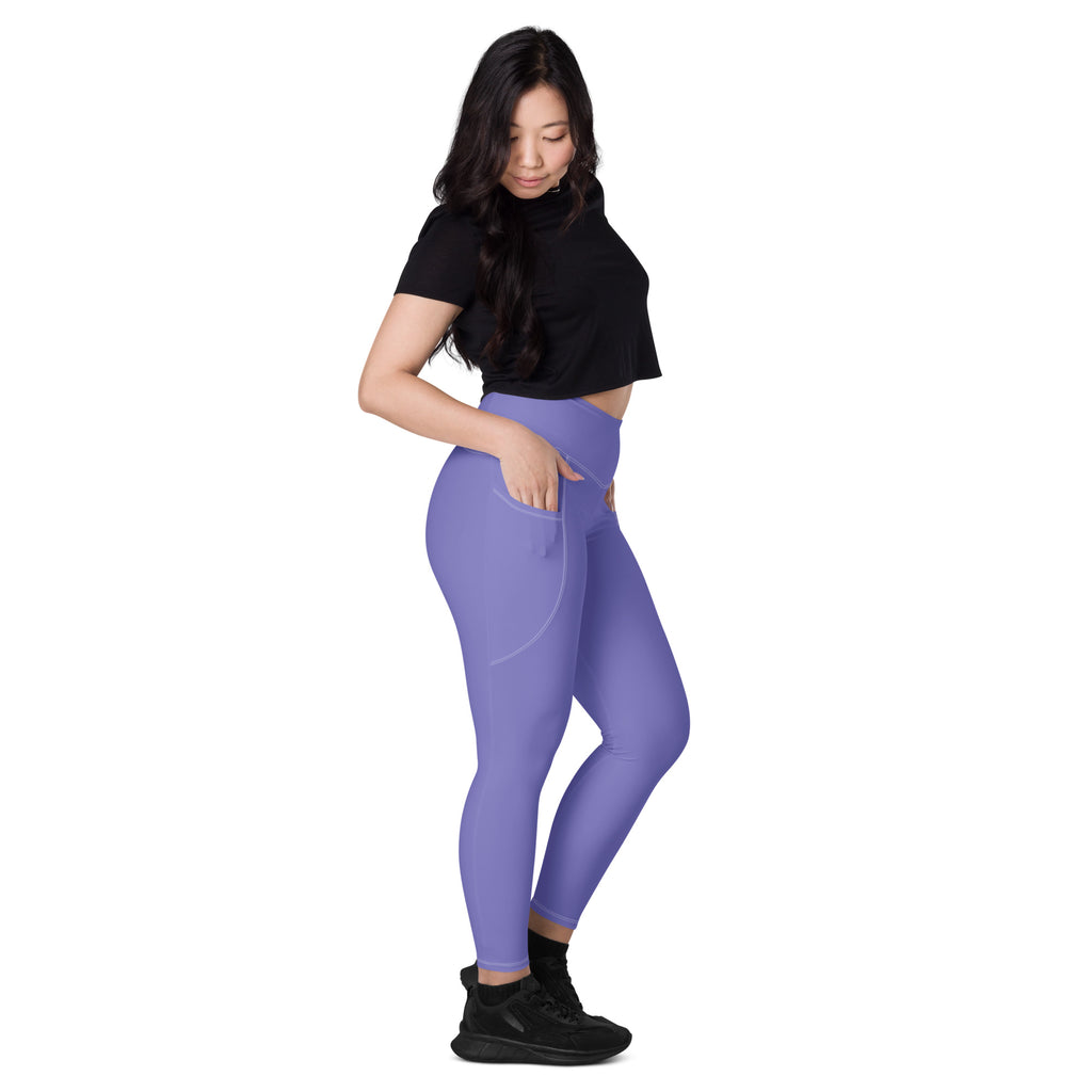 Women’s lavender high-waisted yoga leggings with soft compression, sleek fit, and side pockets for active wear