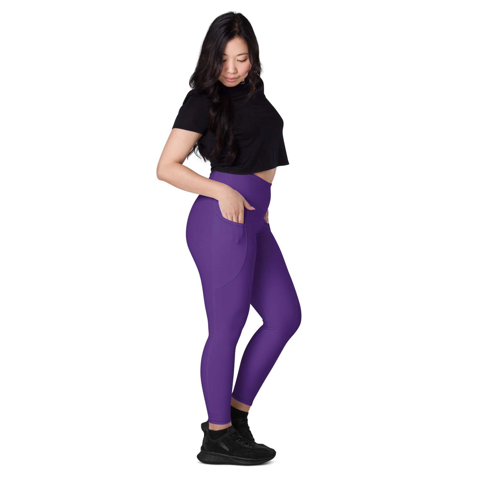 Women’s Deep Purple Yoga Leggings With Pockets – High-Waisted, Soft Compression Active Pants