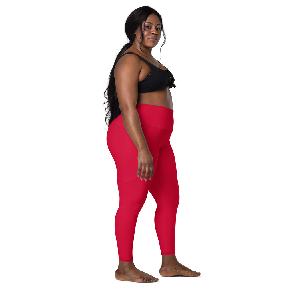 Women’s Crimson Red Yoga Leggings With Pockets – High-Waisted, Soft Compression Active Pants