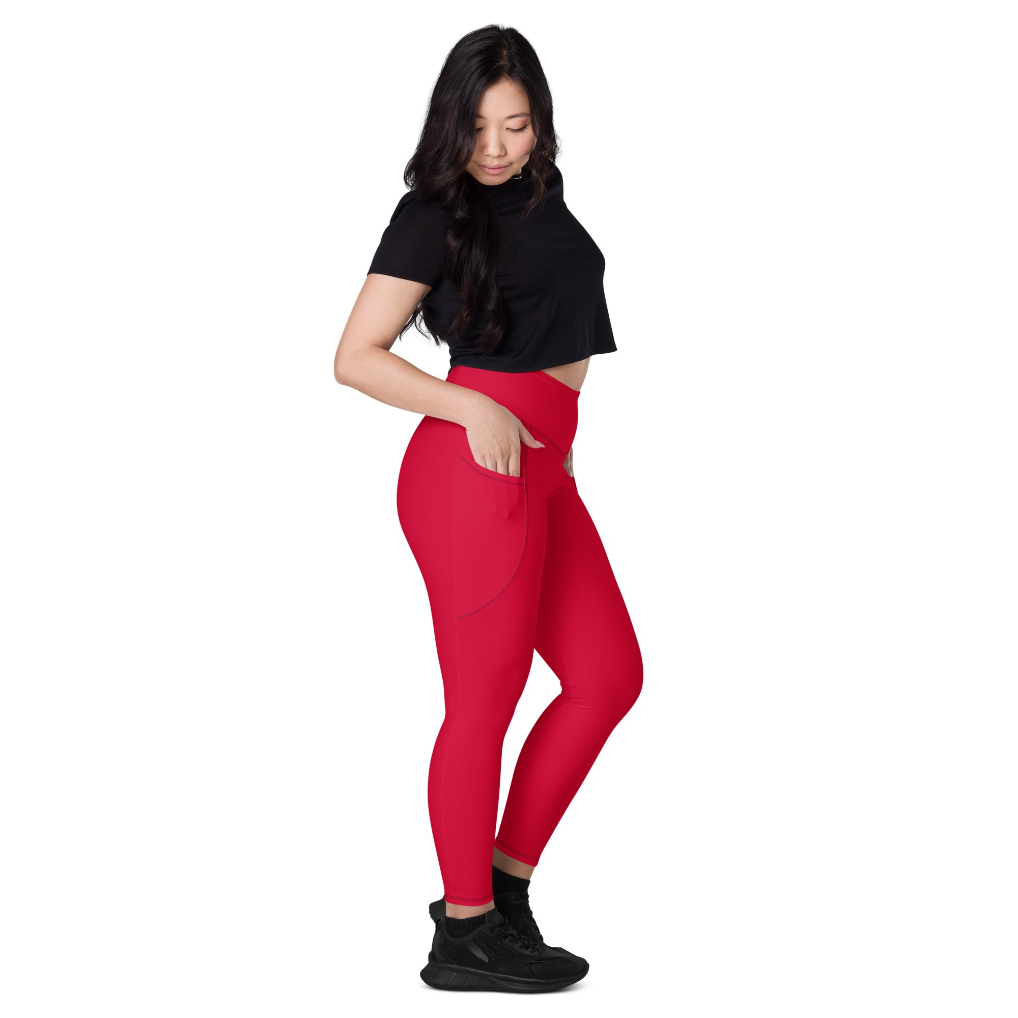 Women’s Crimson Red Yoga Leggings With Pockets – High-Waisted, Soft Compression Active Pants