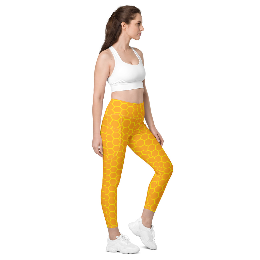 Women’s Honeycomb Yoga Leggings With Pockets – High-Waisted, Soft Compression Active Pants
