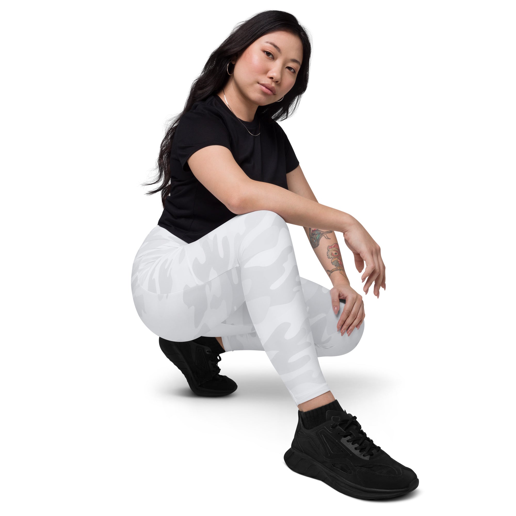 White camouflage high waist yoga leggings with pockets soft compression activewear pants for women
