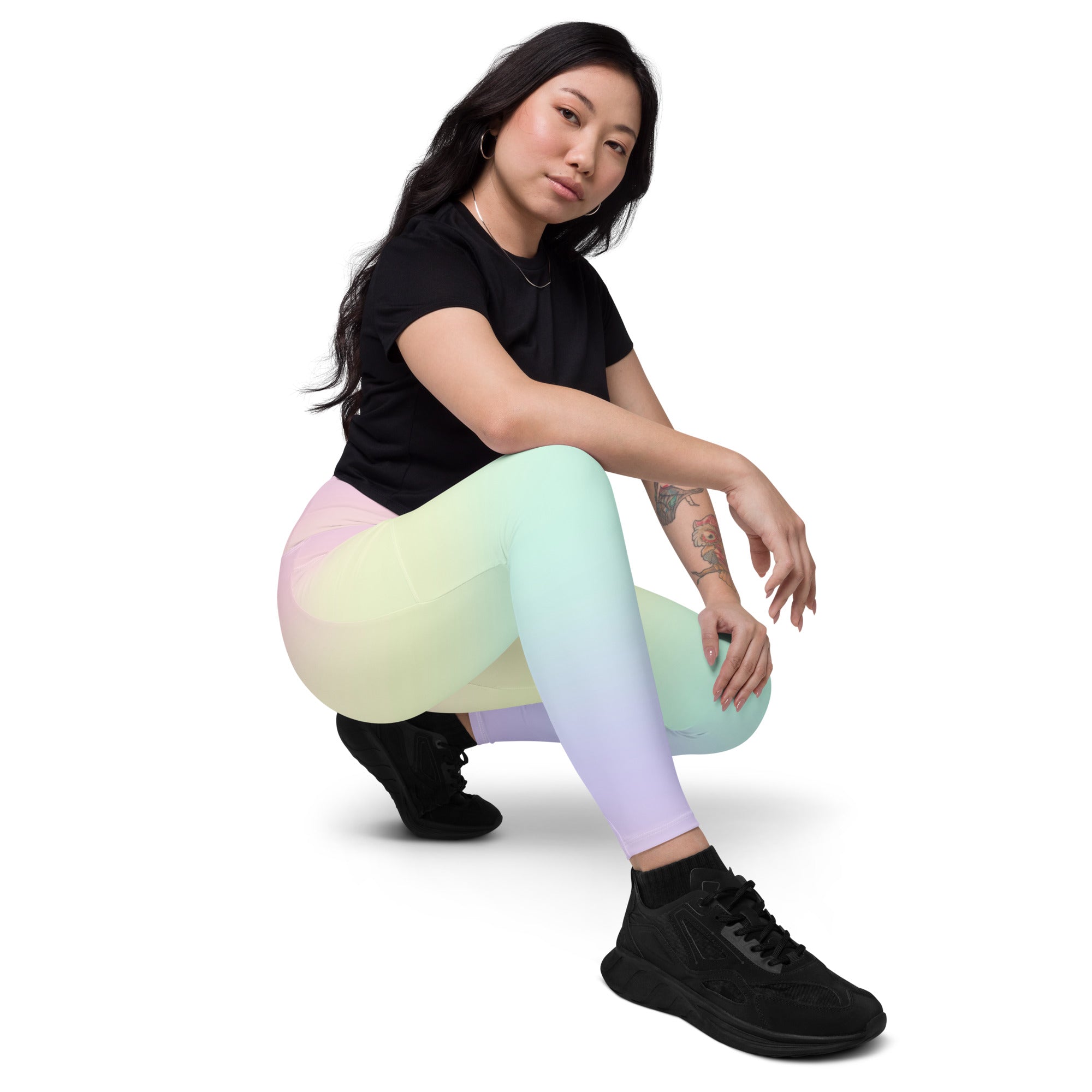 Women’s Pastel Rainbow Yoga Leggings With Pockets – High-Waisted, Soft Compression Active Pants