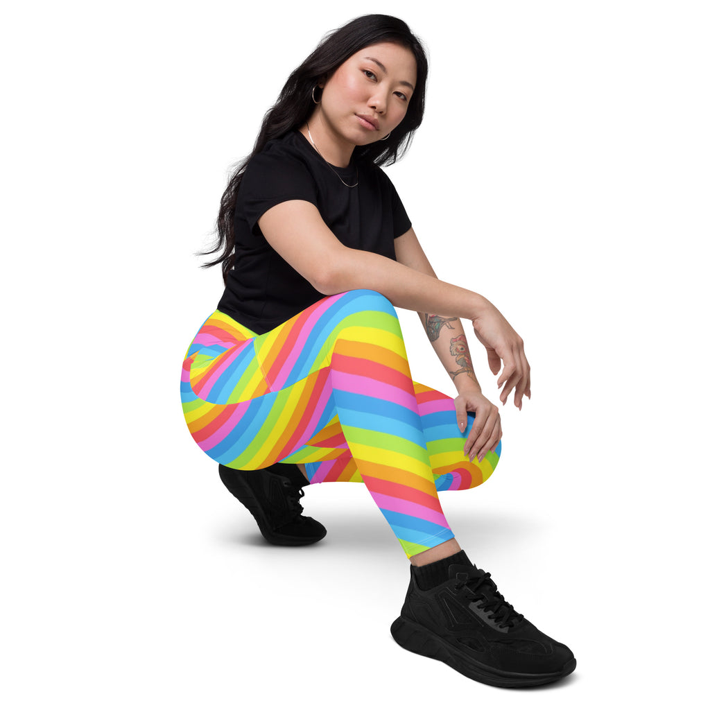 Women’s Rainbow Stripe Yoga Leggings With Pockets – High-Waisted, Soft Compression Active Pants