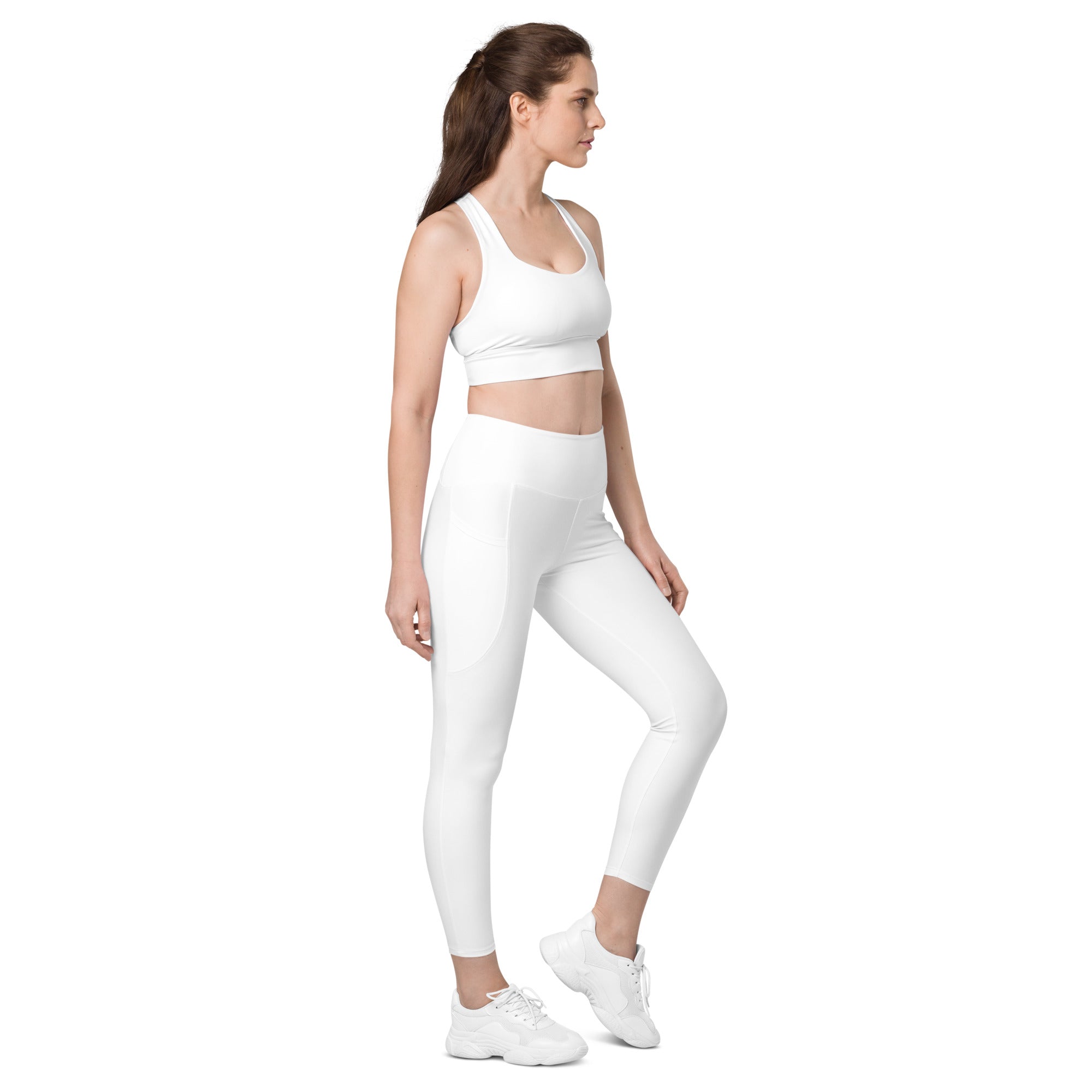 Women’s white seamless yoga leggings with high-waisted design soft compression and side pockets for active wear