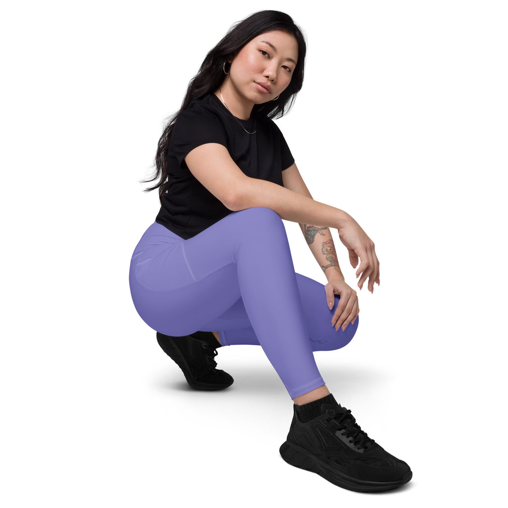 Women’s lavender yoga leggings with pockets high-waisted soft compression and smooth form-fitting design