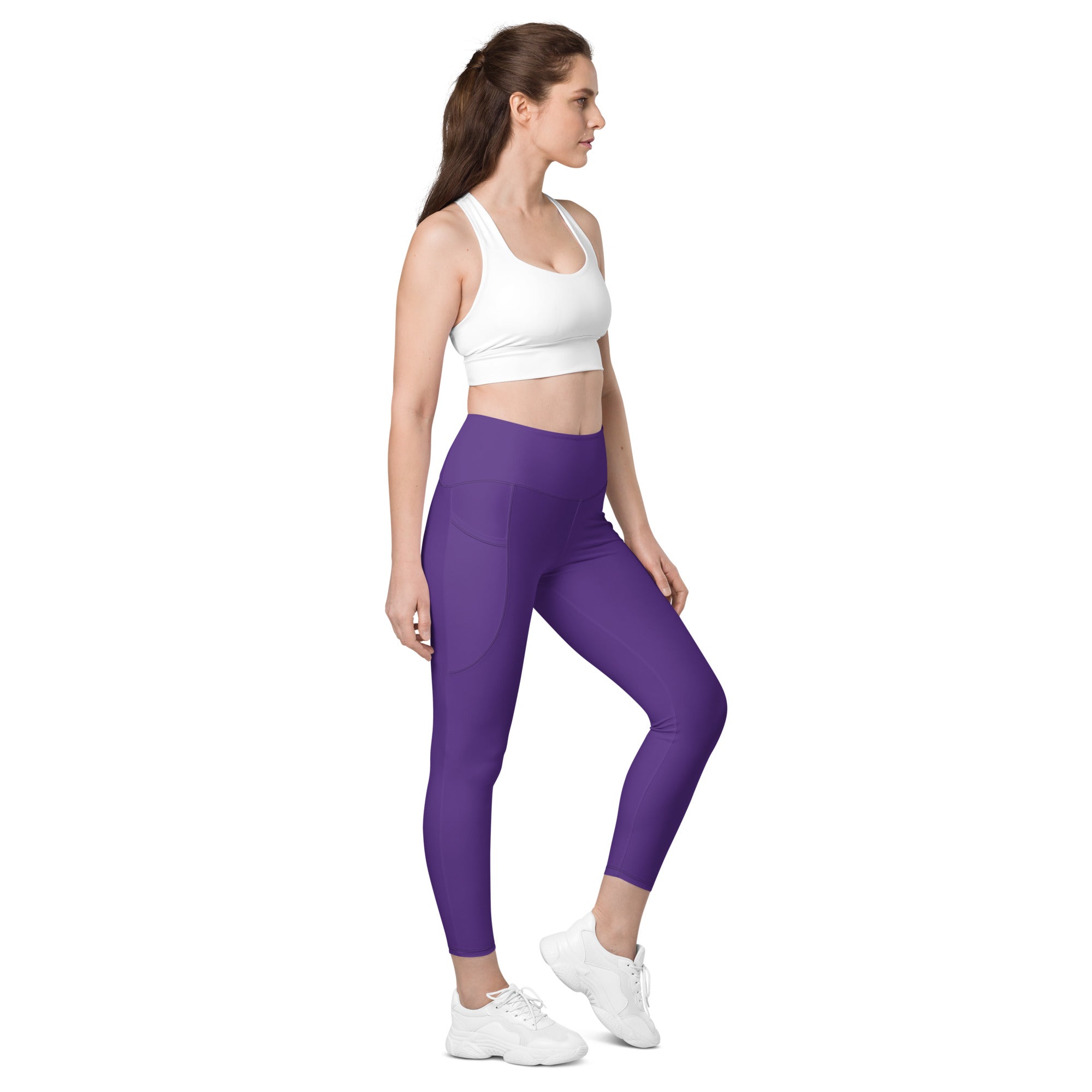 Women’s Deep Purple Yoga Leggings With Pockets – High-Waisted, Soft Compression Active Pants
