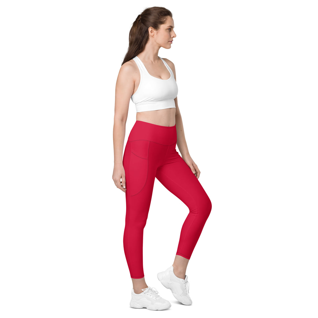 Women’s Crimson Red Yoga Leggings With Pockets – High-Waisted, Soft Compression Active Pants