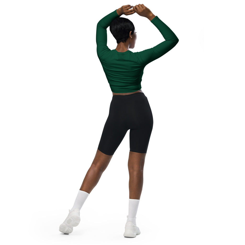 Women's Dark Green Long Sleeve Performance Crop Top