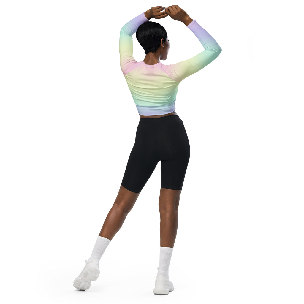 Women's Pastel Rainbow Long Sleeve Performance Crop Top