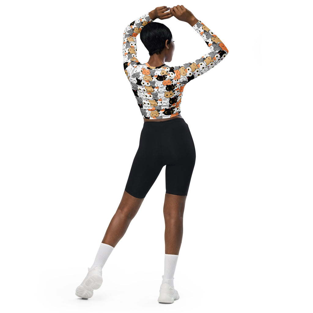 Women's Cat Face Long Sleeve Performance Crop Top