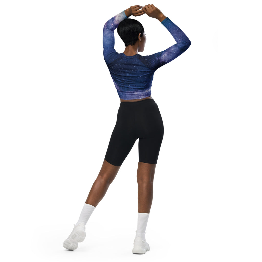 Women's Realistic Galaxy Long Sleeve Performance Crop Top