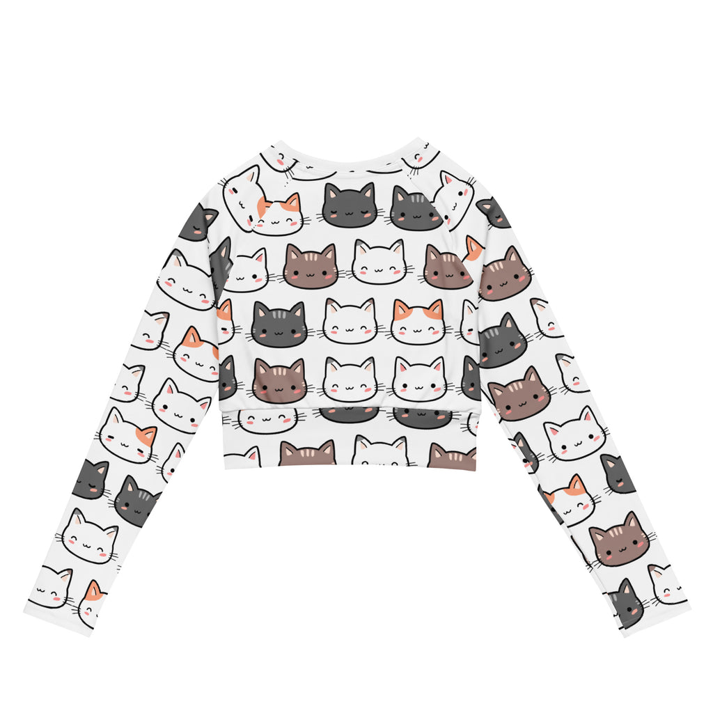 Women's Cute Cat Long Sleeve Performance Crop Top