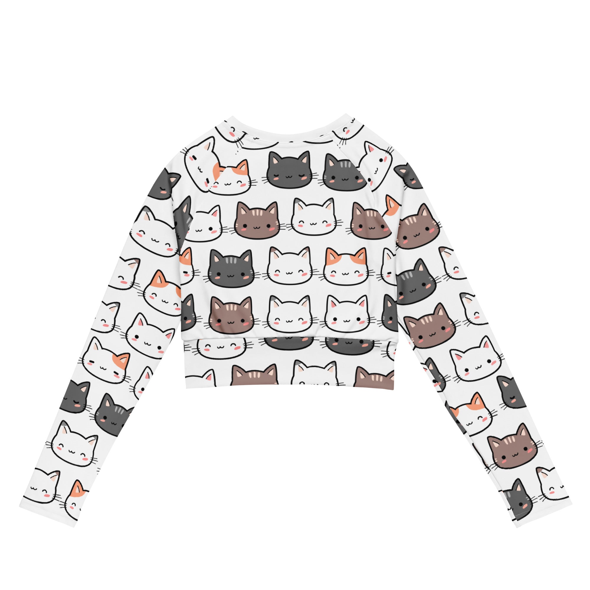 Women's Cute Cat Long Sleeve Performance Crop Top