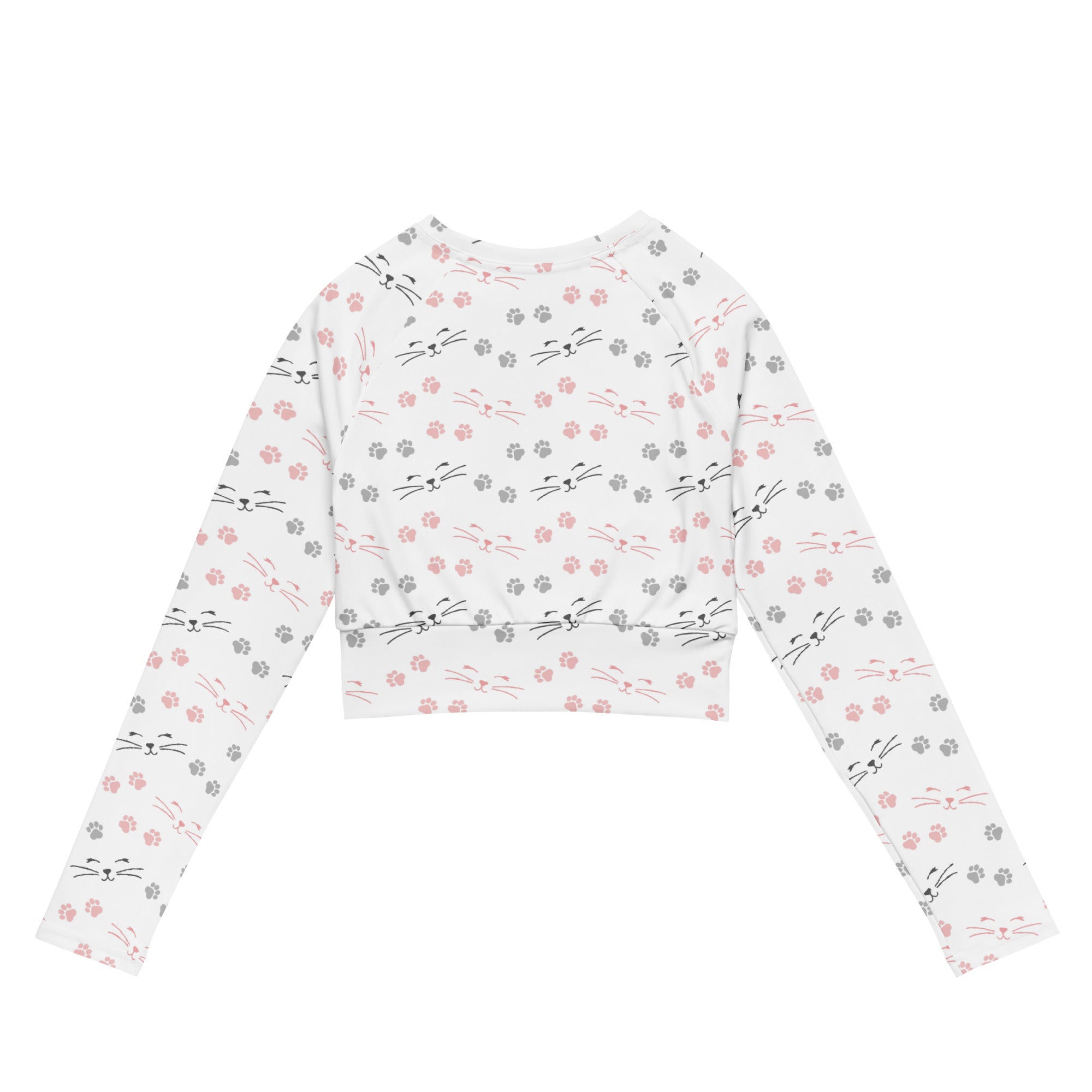 Women's Cat Whiskers & Paw Prints Long Sleeve Performance Crop Top