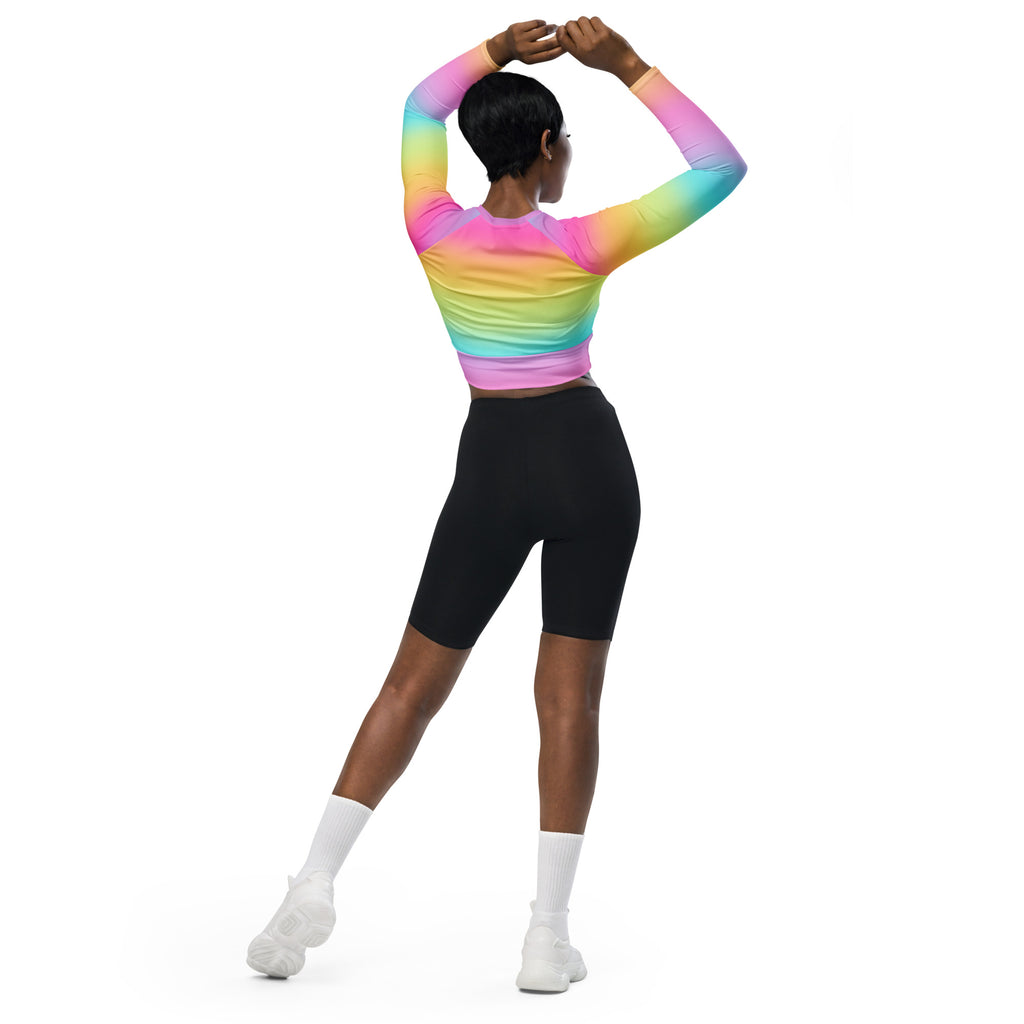 Women's Bright Rainbow Long Sleeve Performance Crop Top