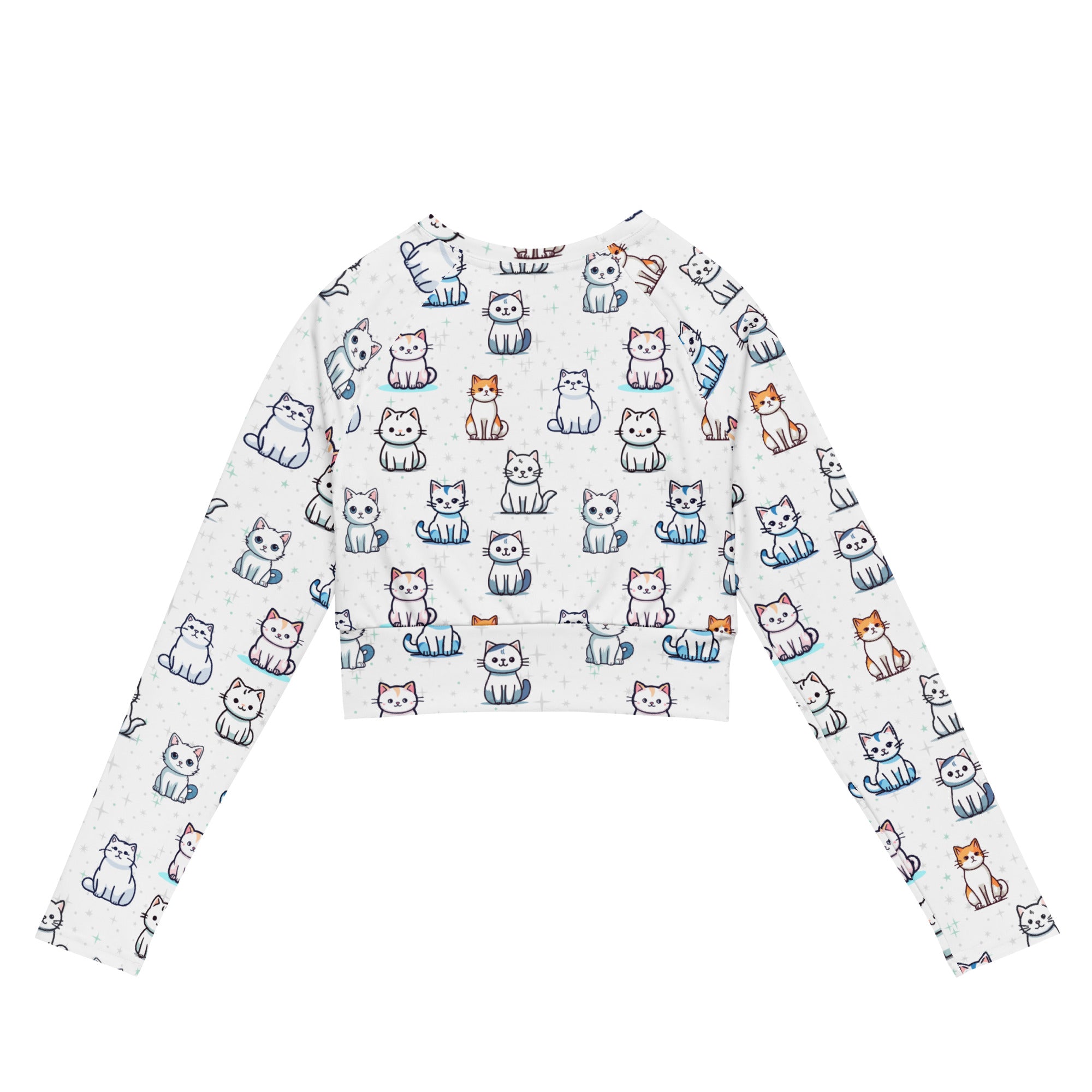 Women's Cute Cat Long Sleeve Performance Crop Top