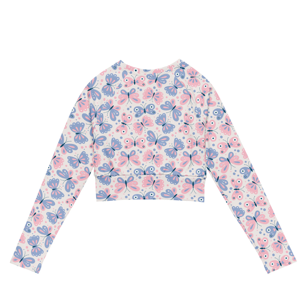 Women's Butterfly Print Long Sleeve Performance Crop Top