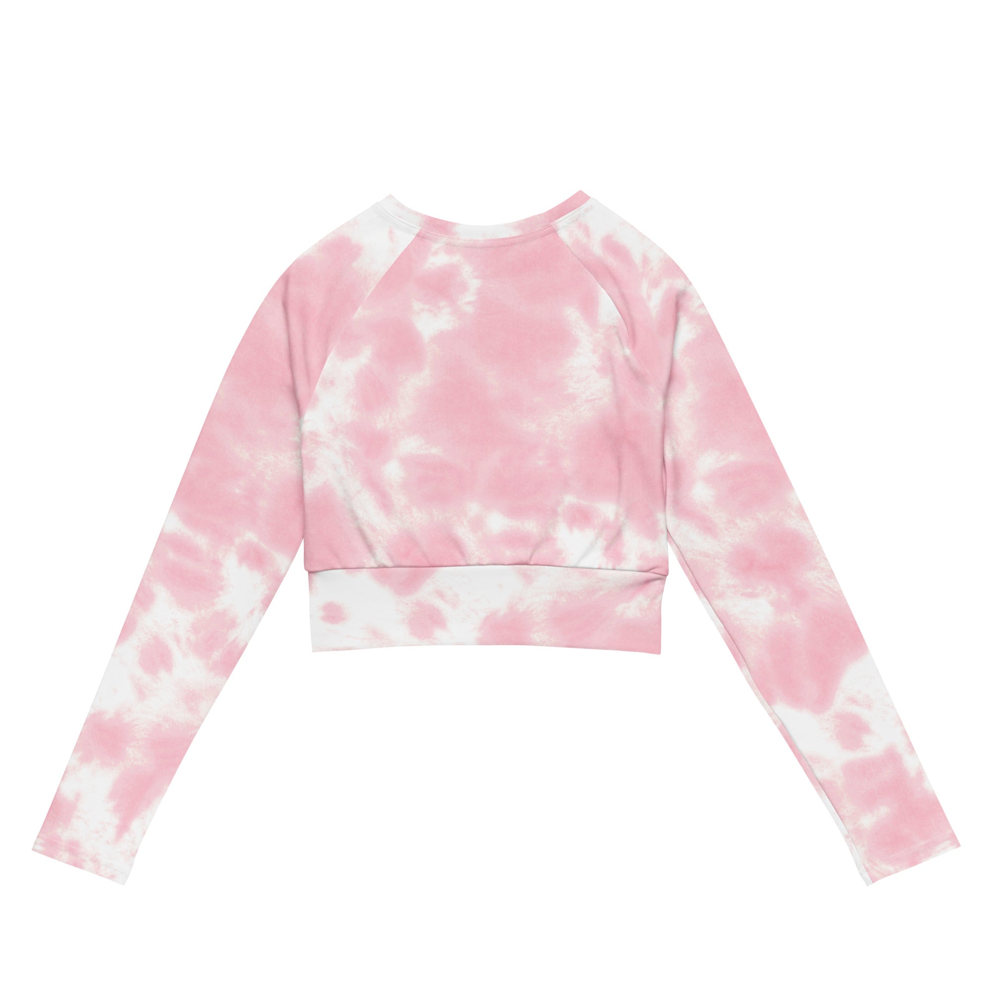Women’s pink and white tie dye long sleeve crop top made from performance fabric for active wear