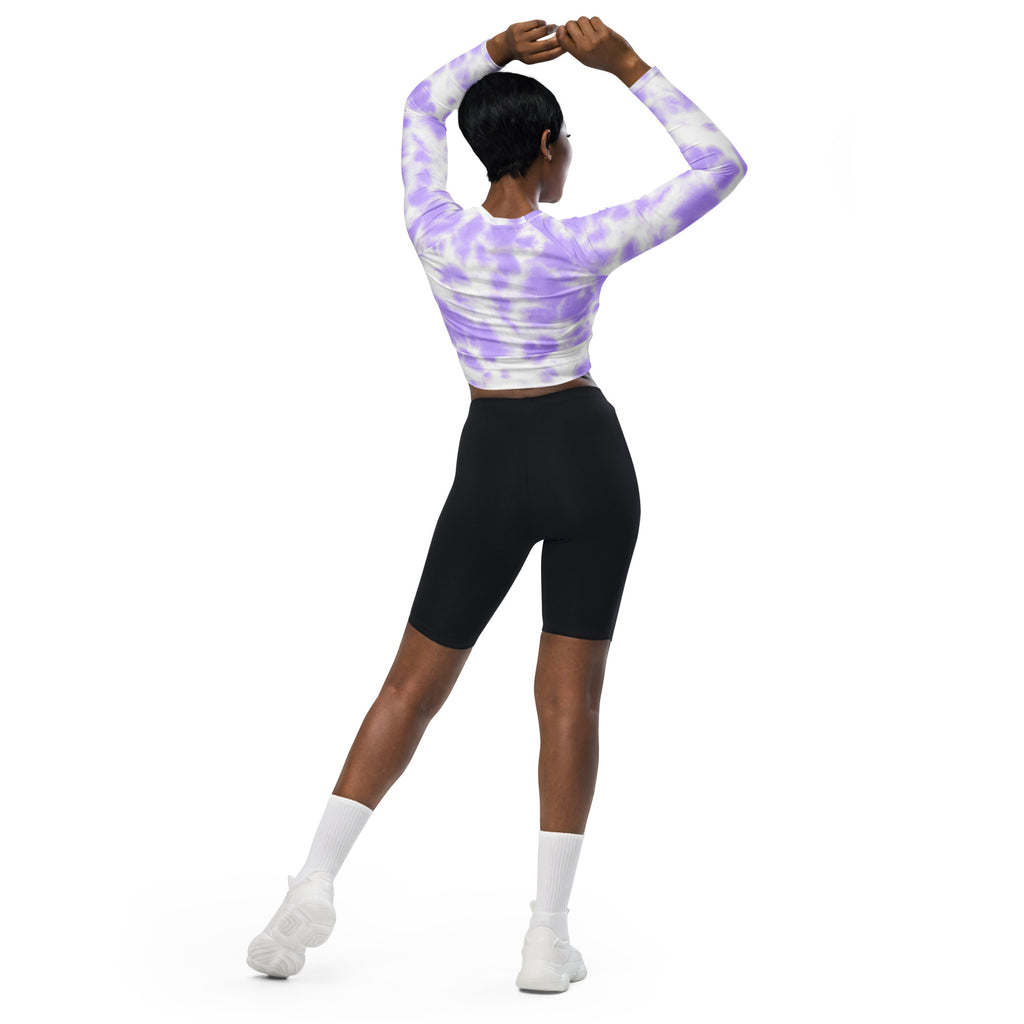 Women's Purple Tie Dye Long Sleeve Performance Crop Top
