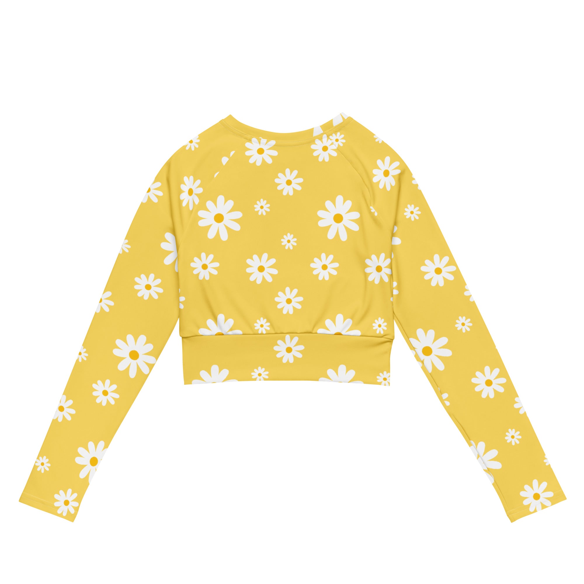 Women's Yellow Daisy Long Sleeve Performance Crop Top