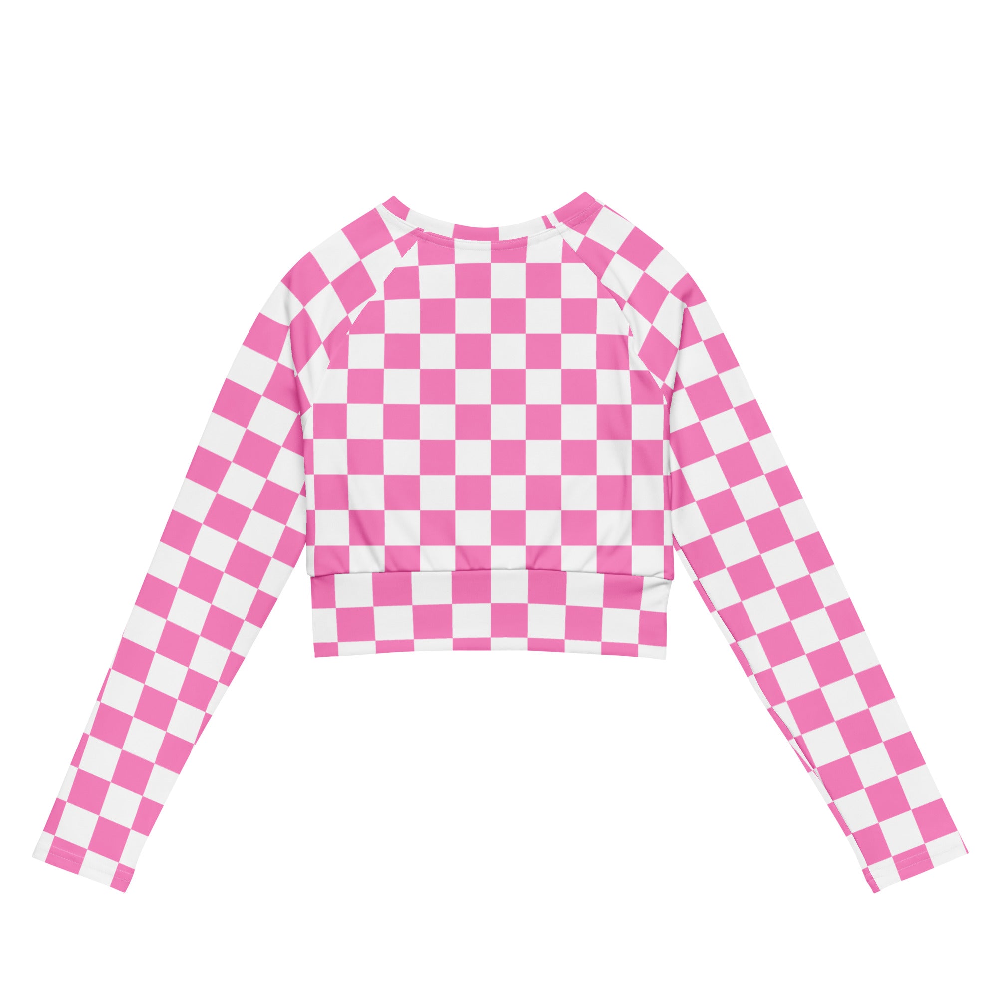 Women's Pink Checkerboard Long Sleeve Performance Crop Top