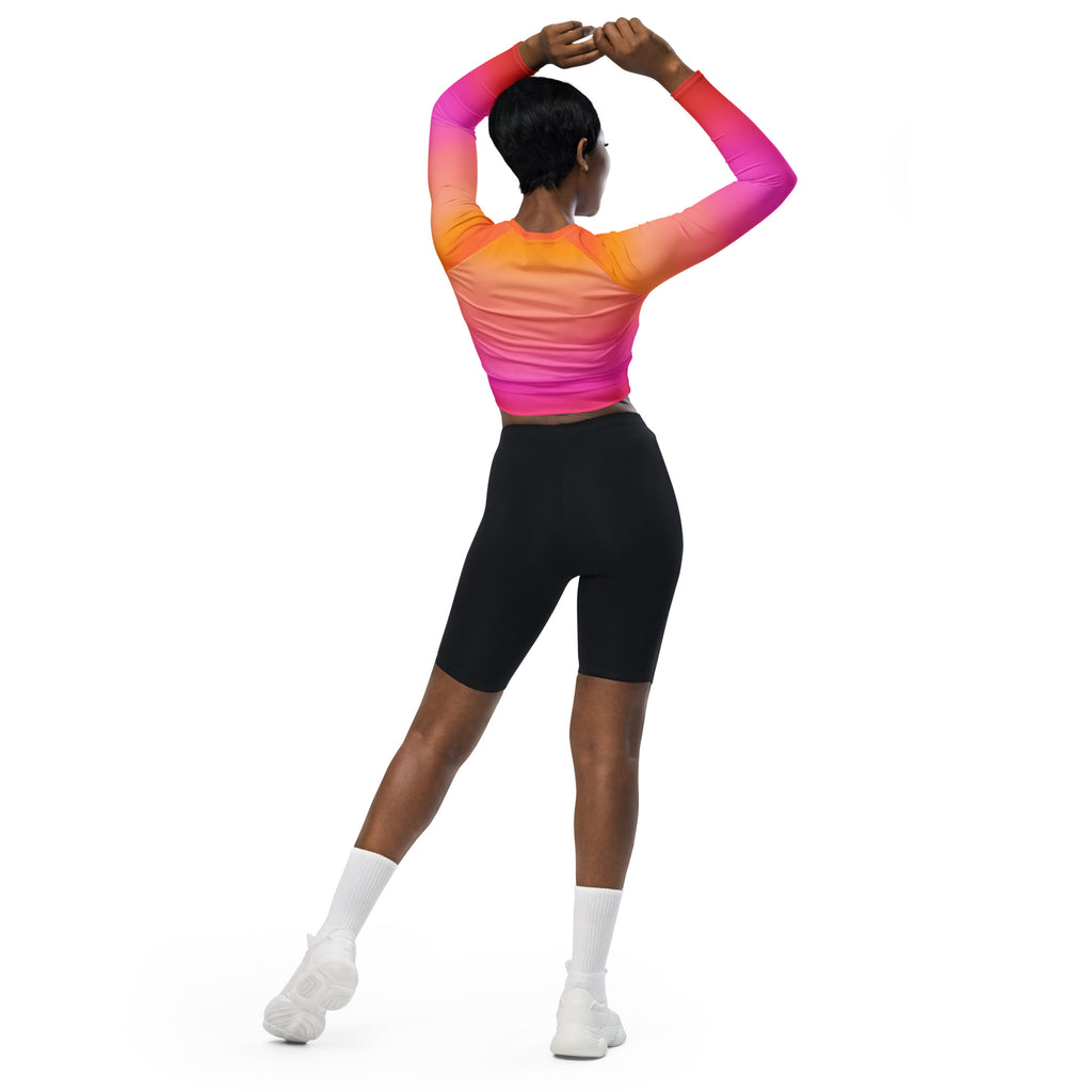 Women's Sunset Ombre Long Sleeve Performance Crop Top