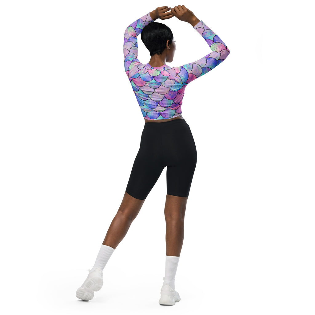 Women's Pastel Mermaid Long Sleeve Performance Crop Top