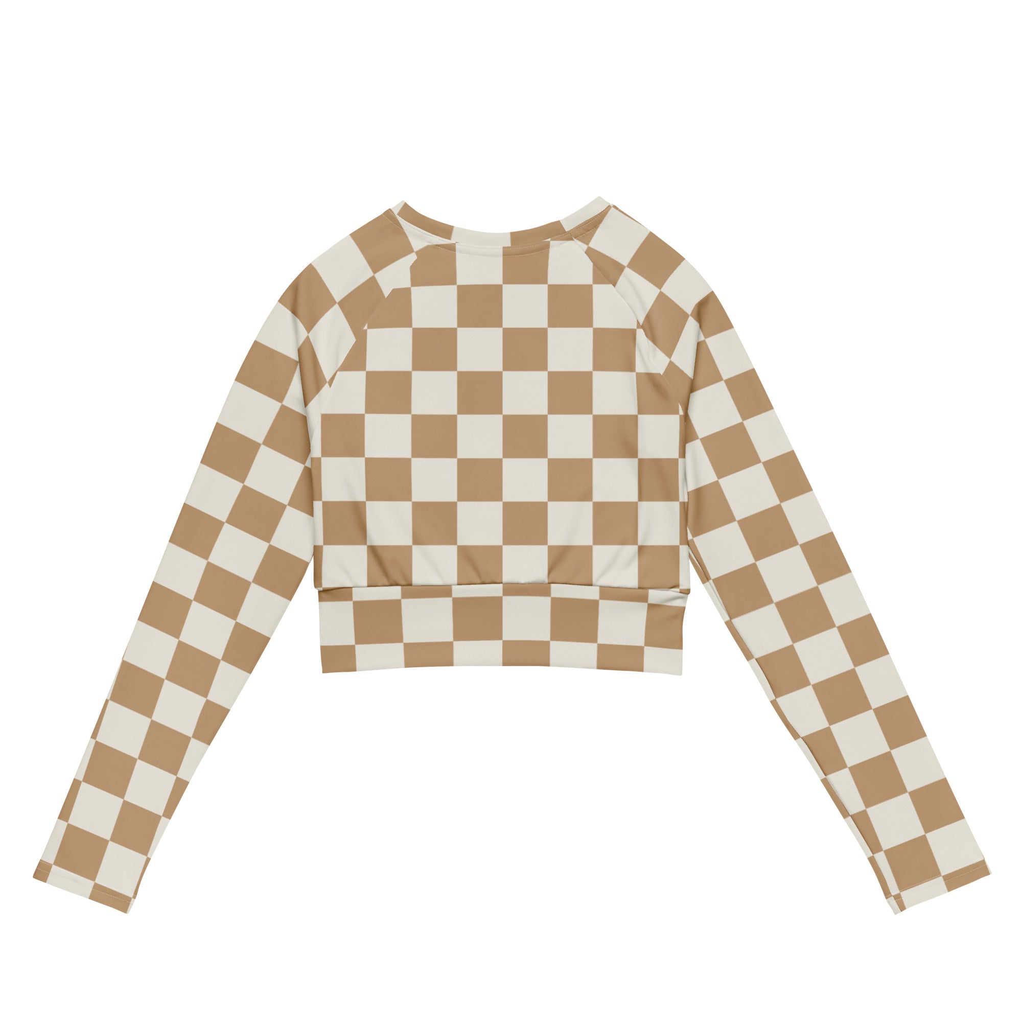 Women's Brown Checkerboard Long Sleeve Performance Crop Top