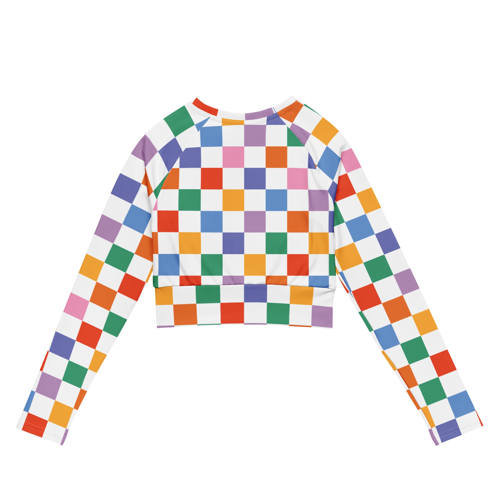 Women's Rainbow Checkerboard Long Sleeve Performance Crop Top