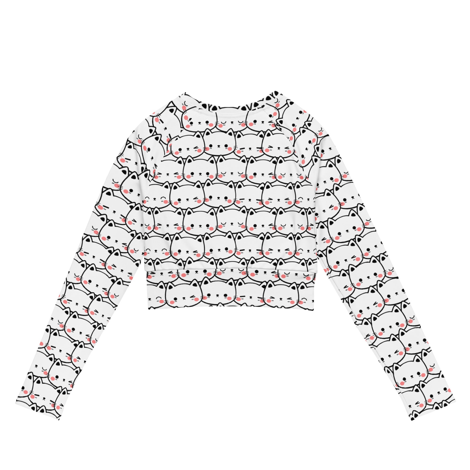Women's White Cat Long Sleeve Performance Crop Top