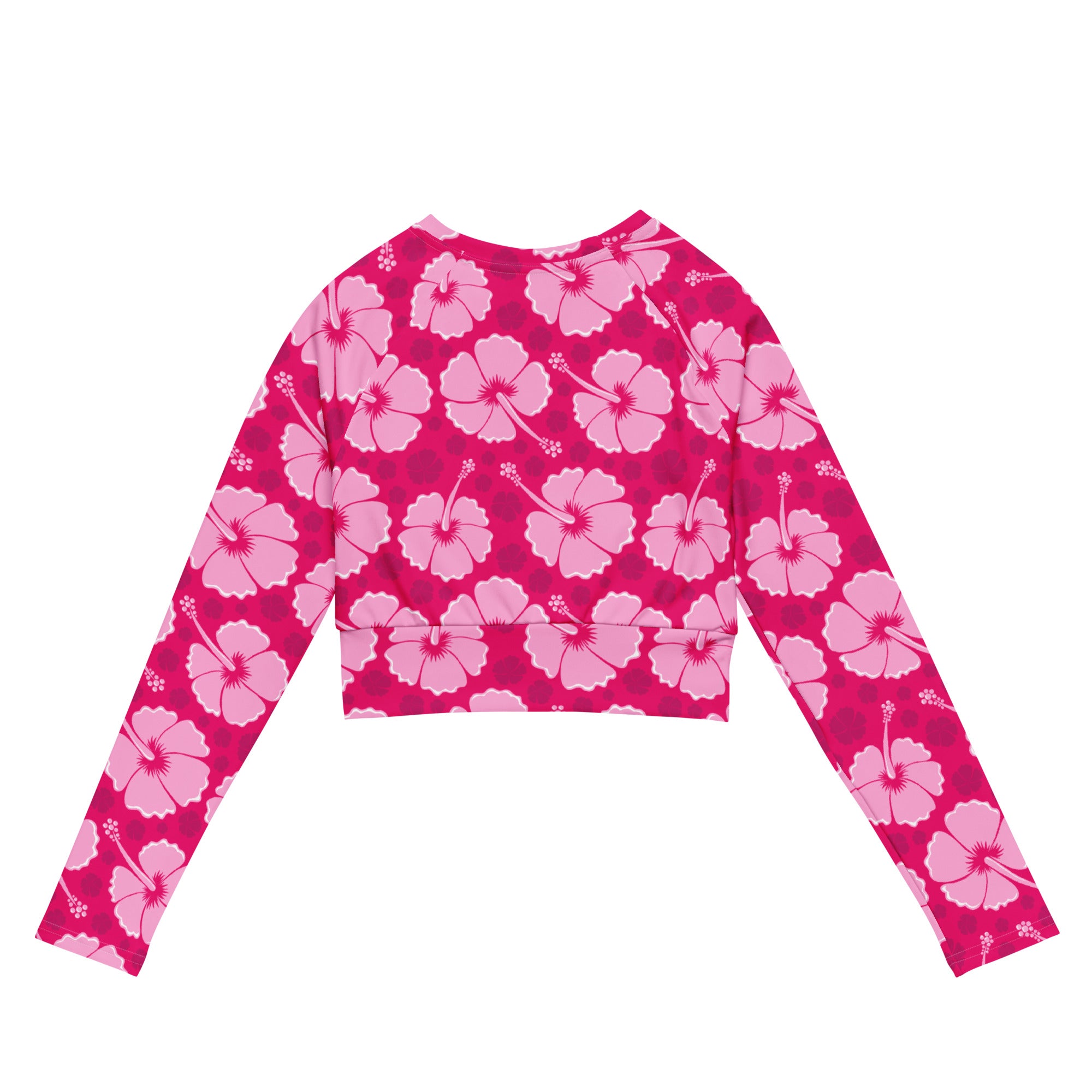 Women's Pink Hibiscus Long Sleeve Performance Crop Top