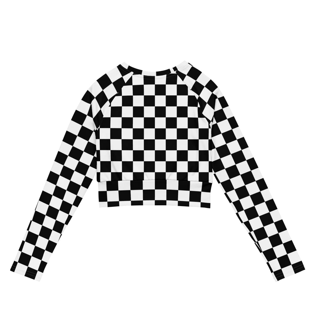 Women's Black & White Checkered Long Sleeve Performance Crop Top