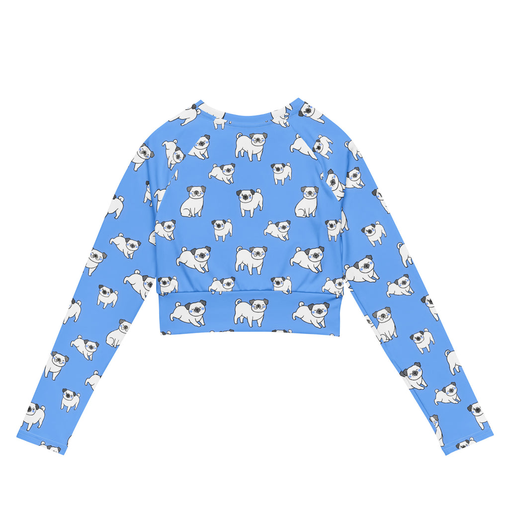Women's Blue Pug Long Sleeve Performance Crop Top