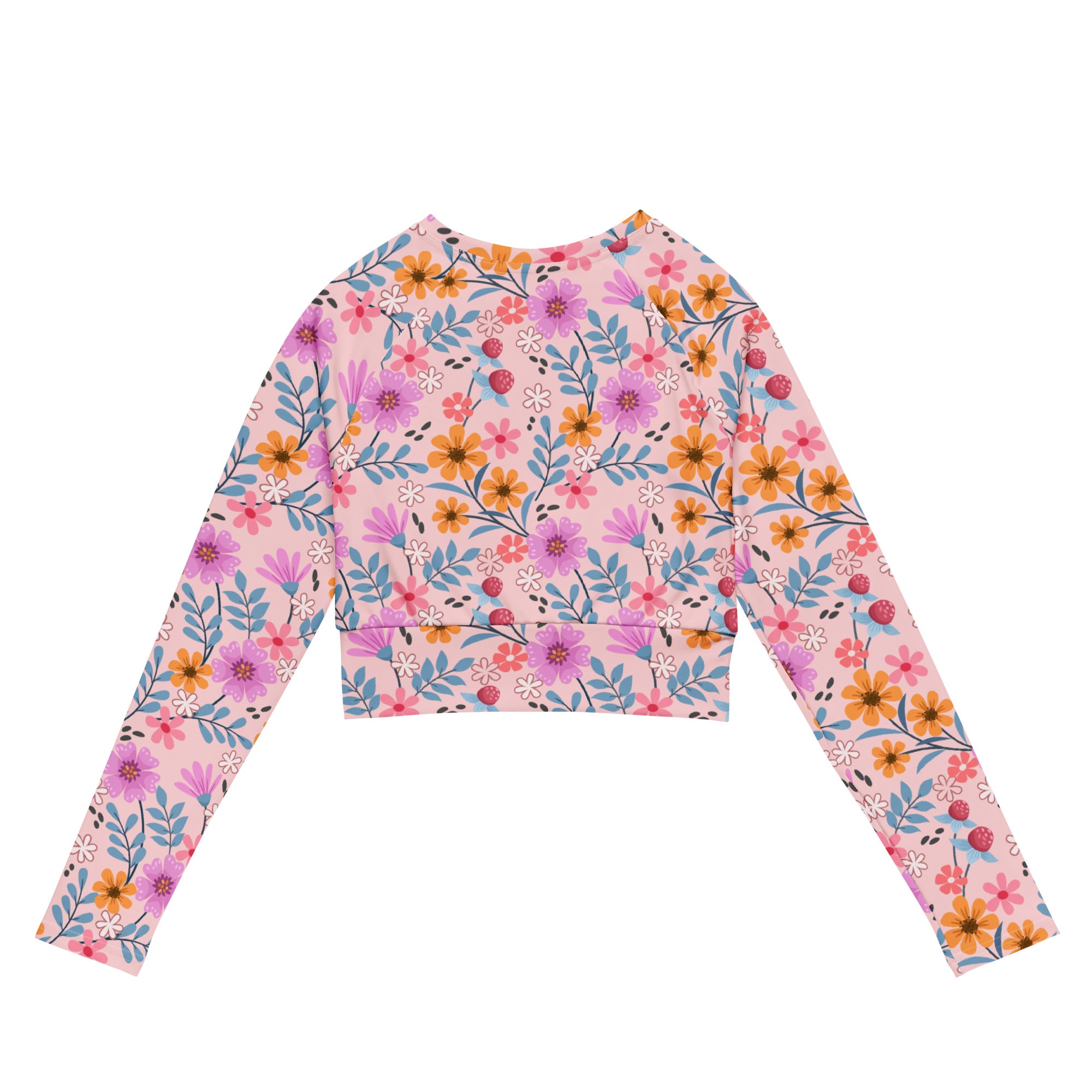Women's Pink Floral Long Sleeve Performance Crop Top