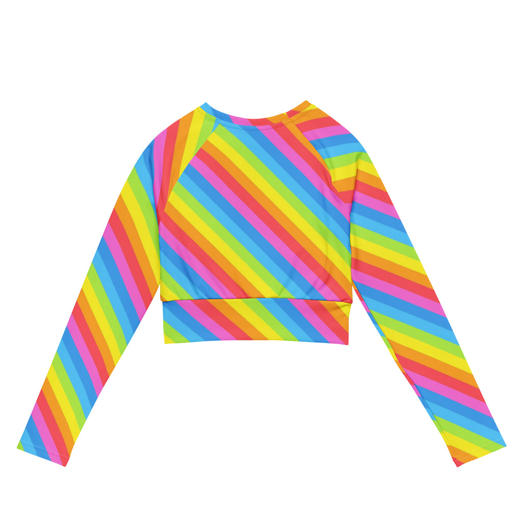 Women's Rainbow Stripe Long Sleeve Performance Crop Top