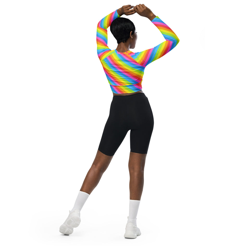 Women's Rainbow Stripe Long Sleeve Performance Crop Top