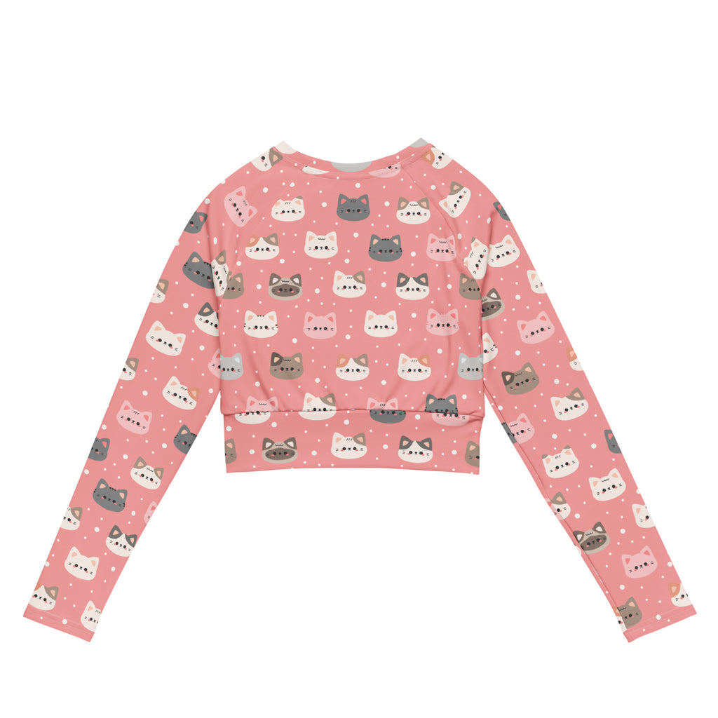 Women's Pink Cat Long Sleeve Performance Crop Top