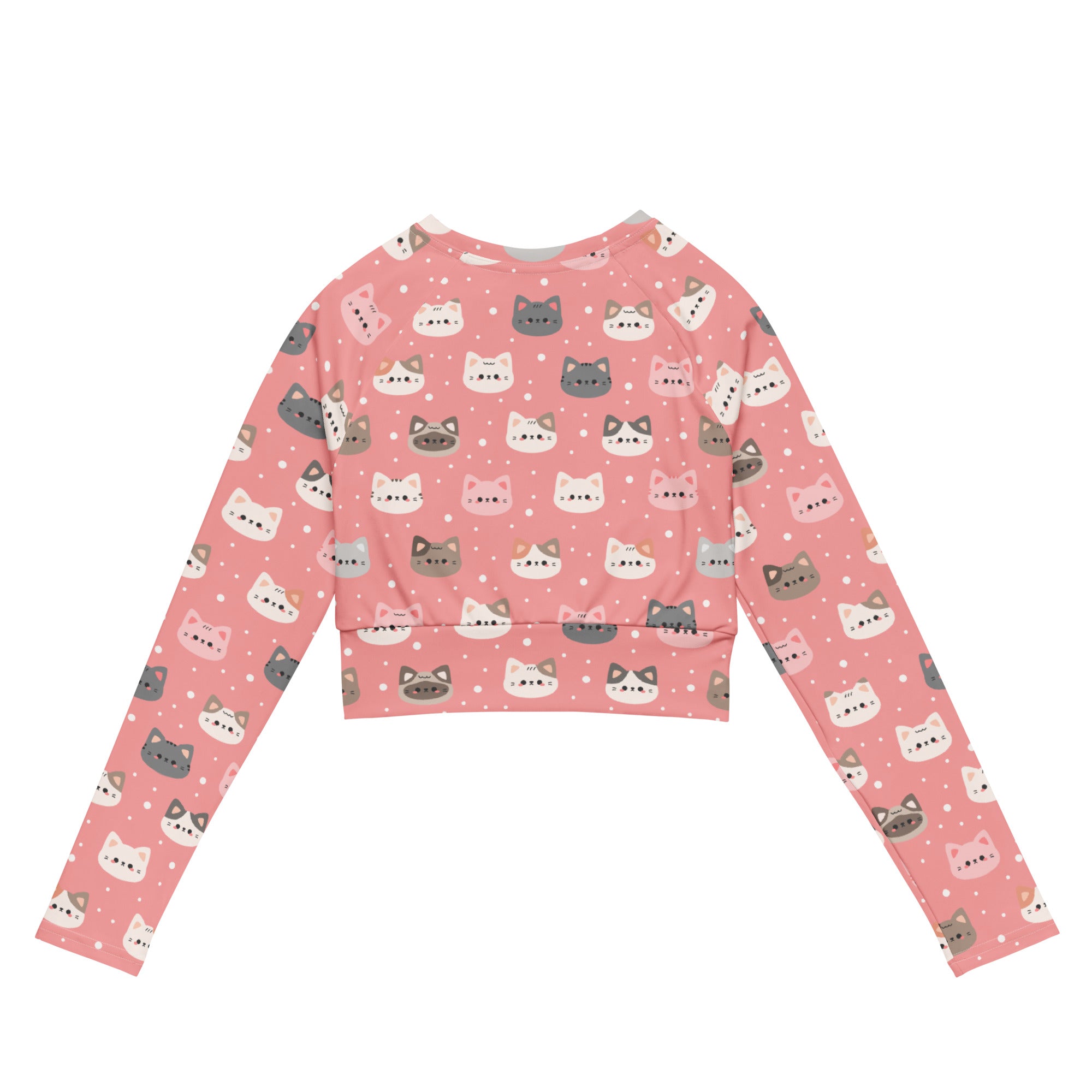 Women's Pink Cat Long Sleeve Performance Crop Top