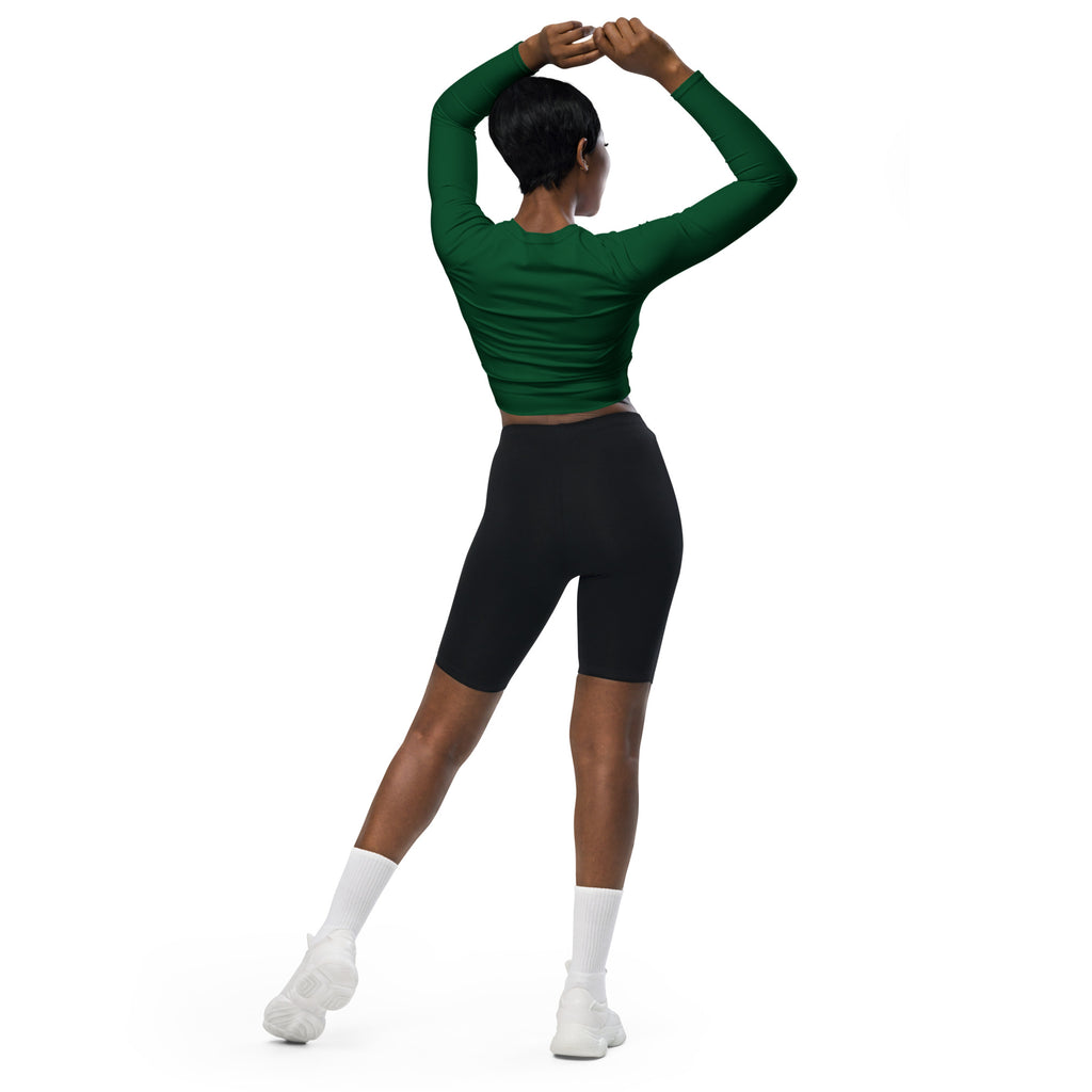 Women's Dark Green Long Sleeve Performance Crop Top