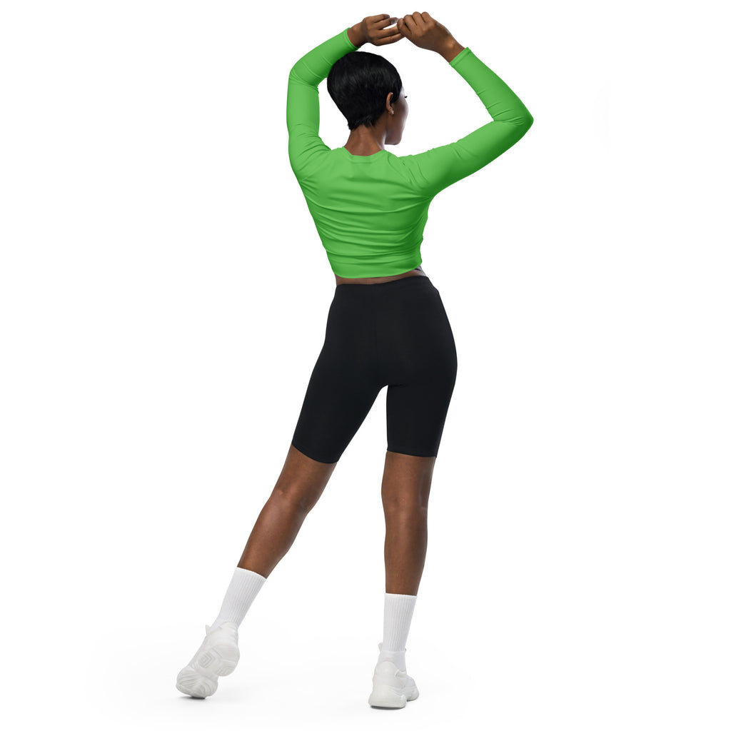Women's Green Long Sleeve Performance Crop Top