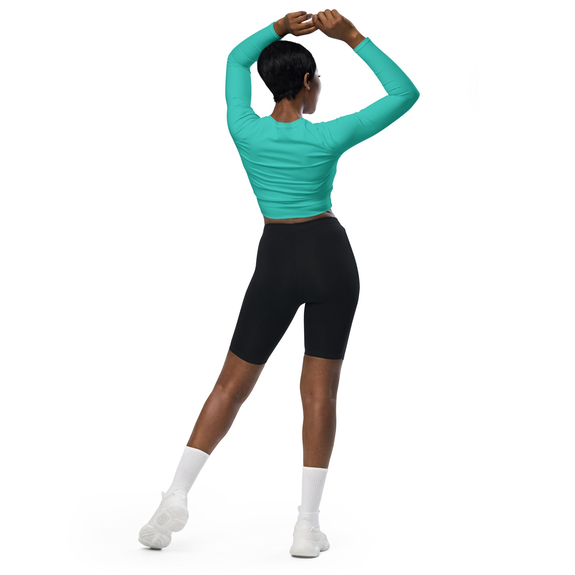 Women's Teal Long Sleeve Performance Crop Top