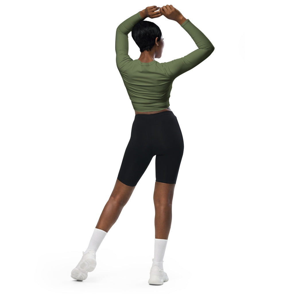 Women's Dark Olive Green Long Sleeve Performance Crop Top