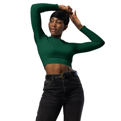 Women's Dark Green Long Sleeve Performance Crop Top