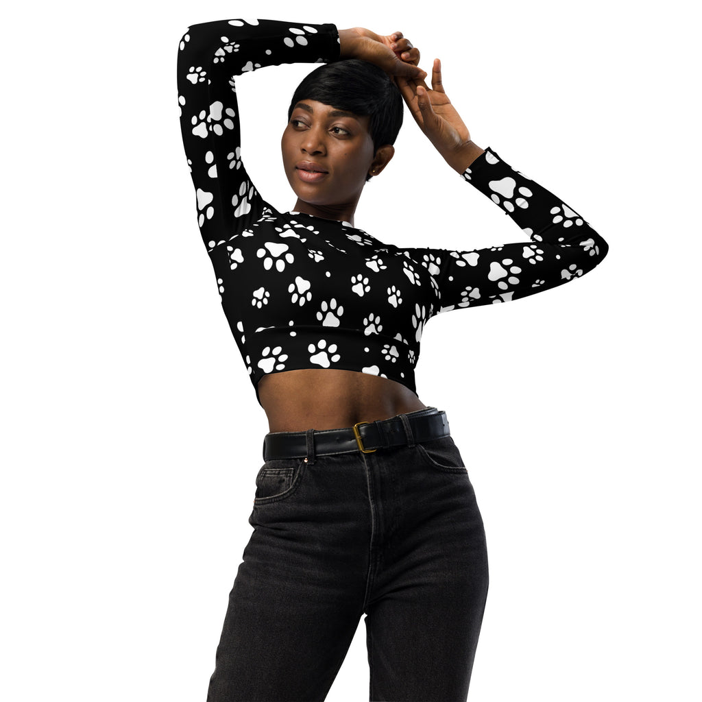 Women's Paw Print Long Sleeve Performance Crop Top